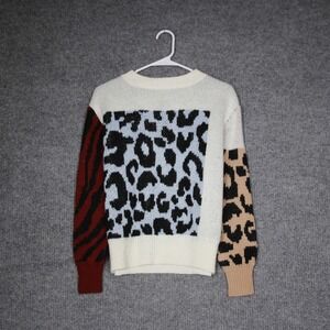 Cliche Womens Mixed Animal‎ Print Sweater Long Sleeve Crew Neck Size XS
